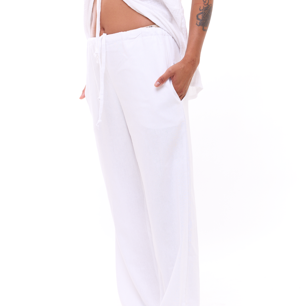 White - Woman Linen Long Pants