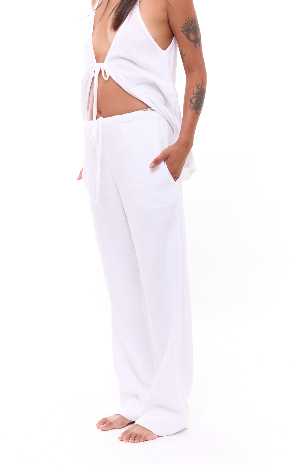 White - Woman Linen Long Pants