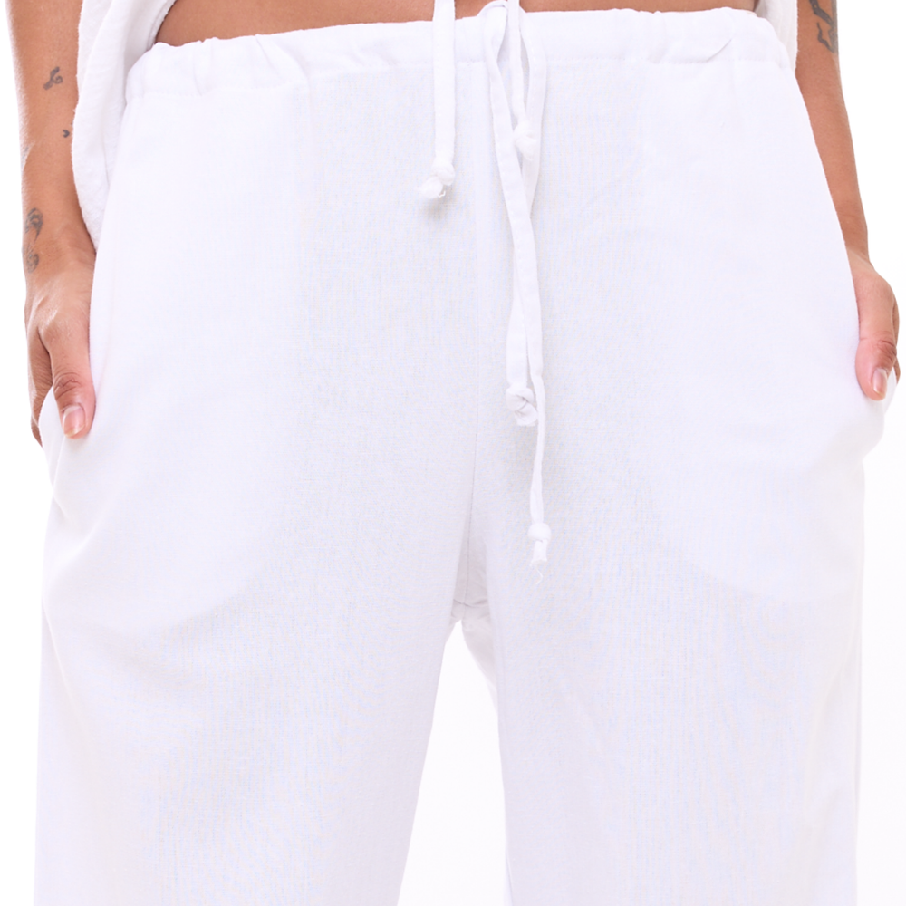 White - Woman Linen Long Pants