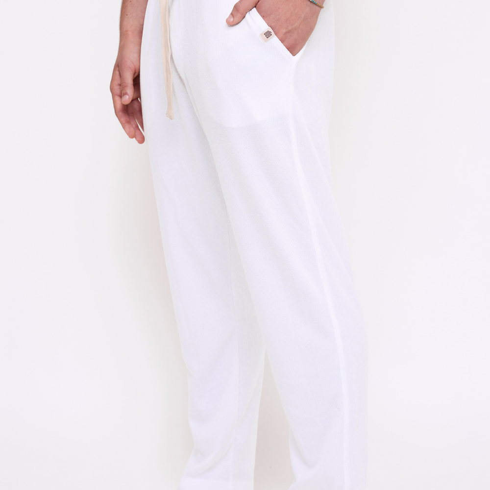 White - Waffle Unisex Long Pants