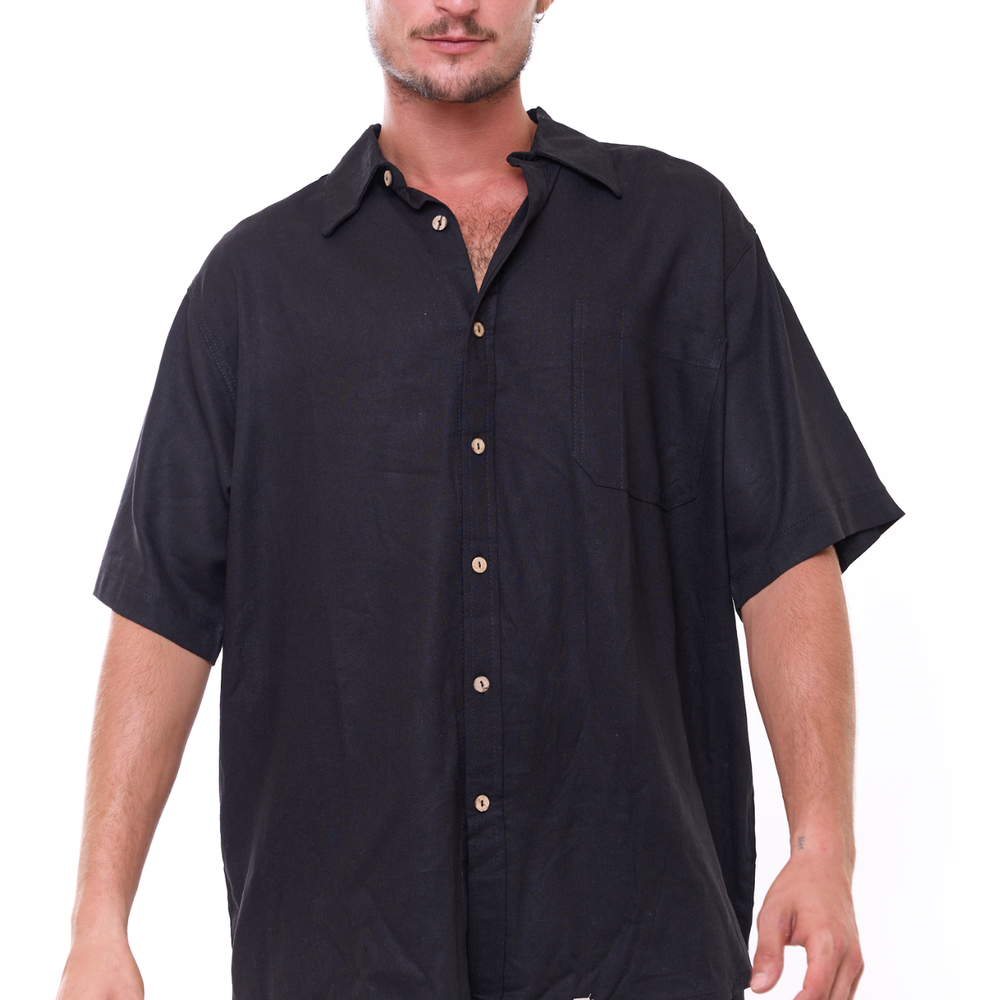 Black - Unisex Oversize Linen Shirt