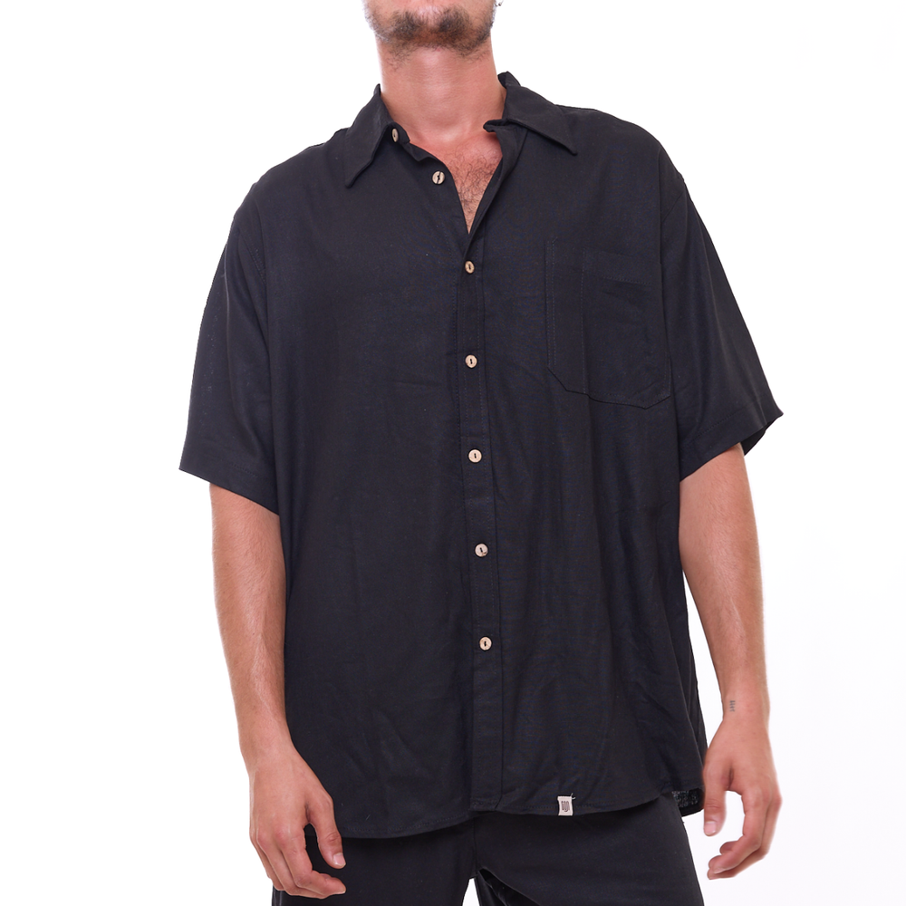 Black - Unisex Oversize Linen Shirt