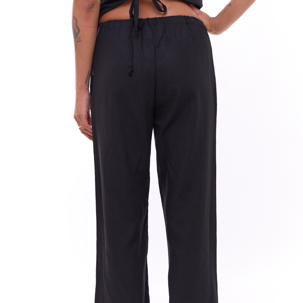 Black - Woman Linen Long Pants