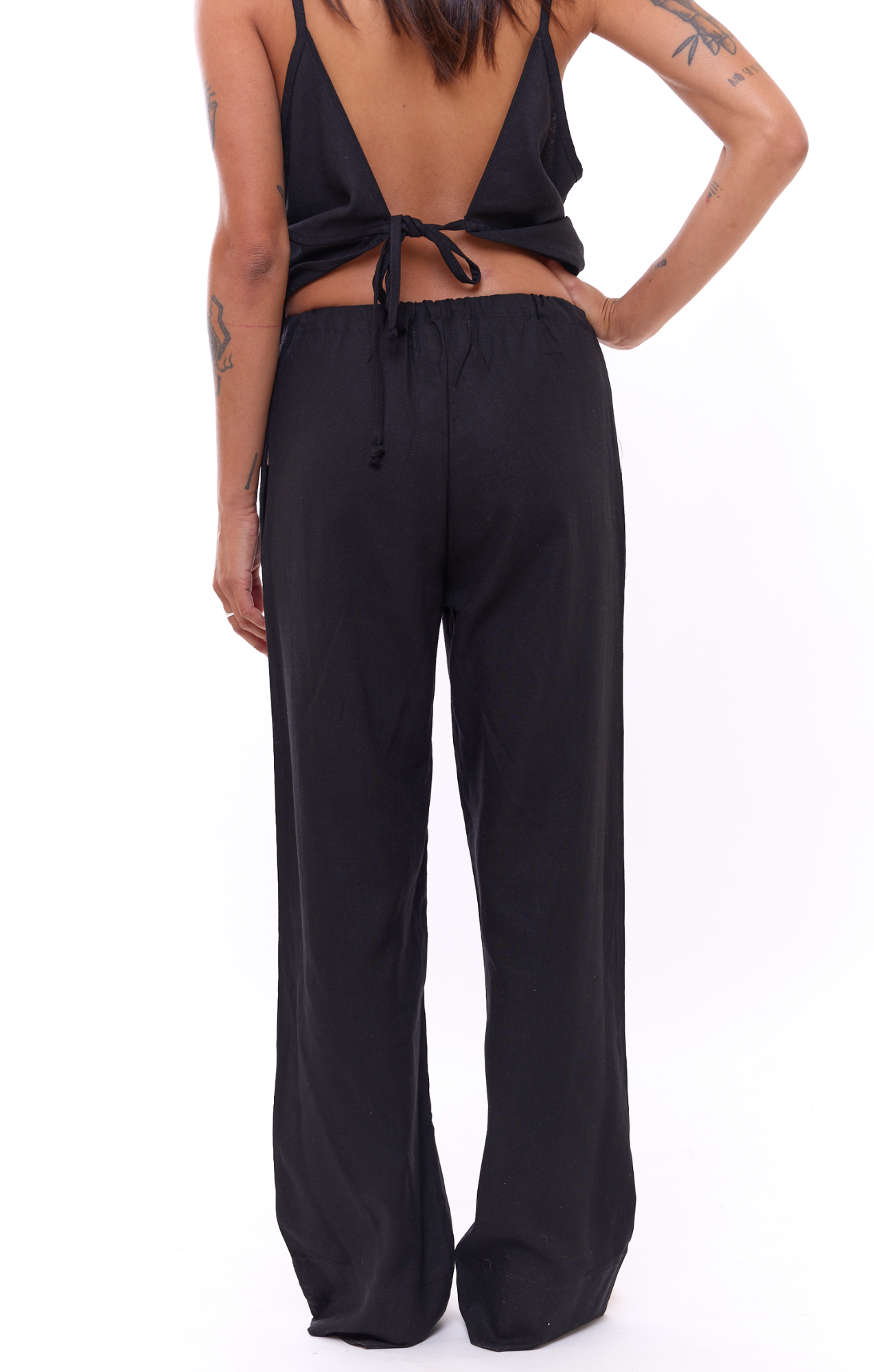 Black - Woman Linen Long Pants