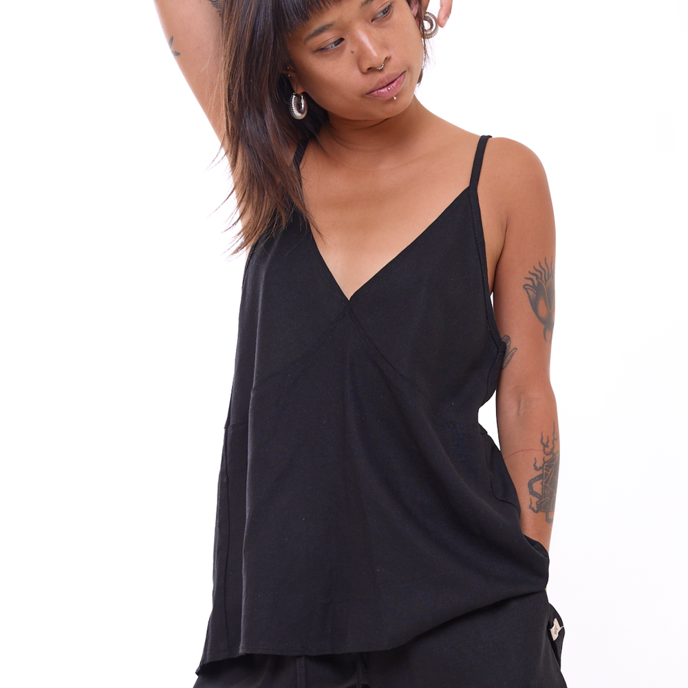 Black - Women Linen Top