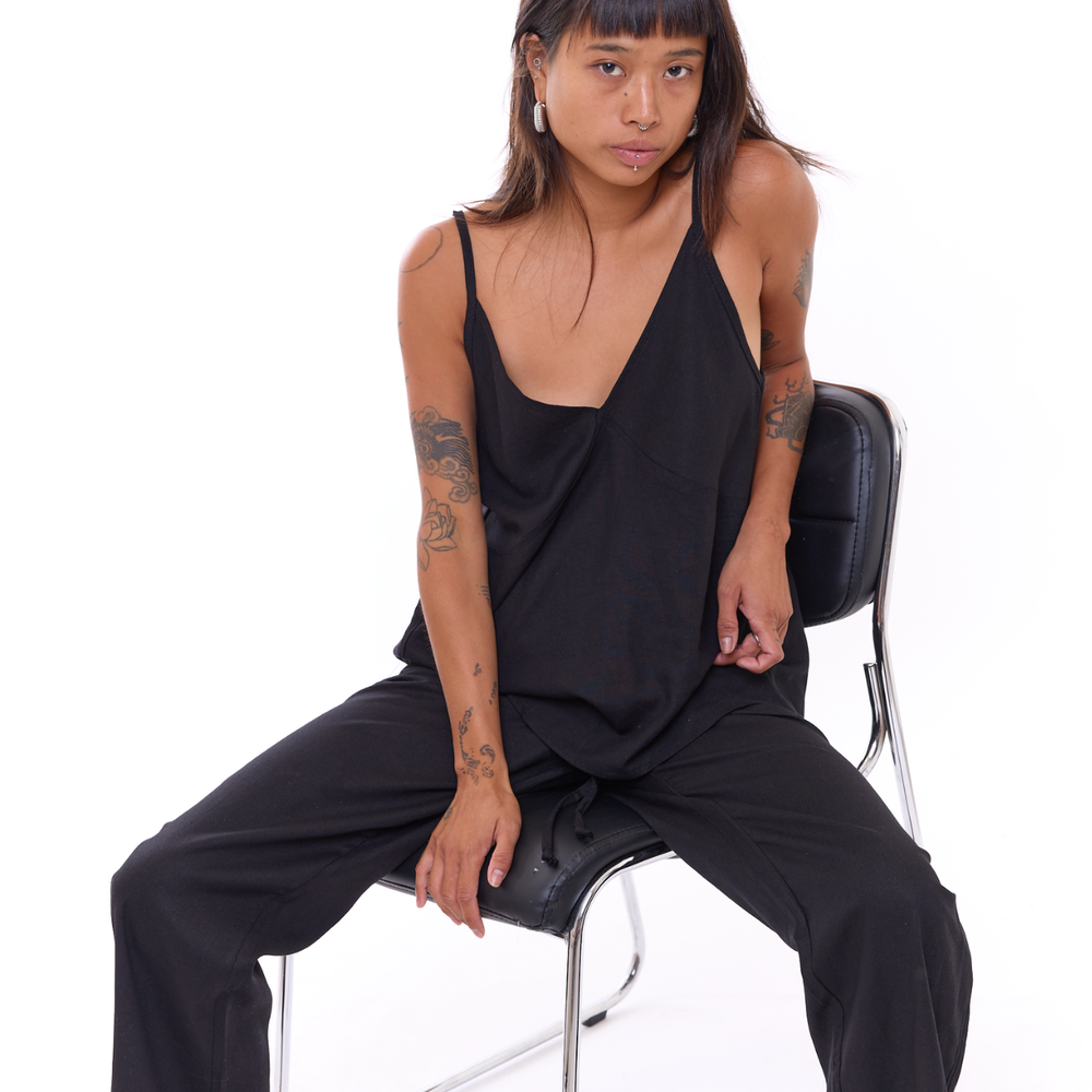 Black - Woman Linen Long Pants