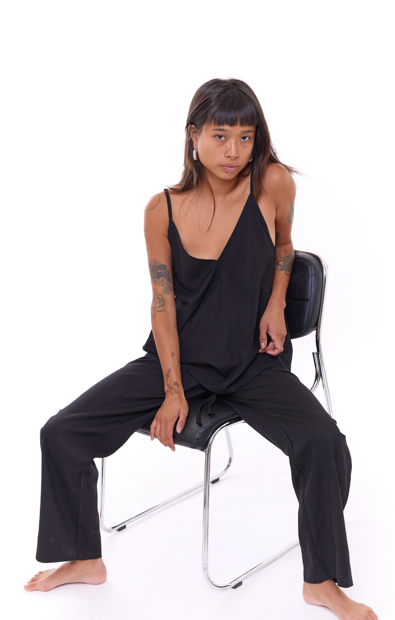 Black - Woman Linen Long Pants