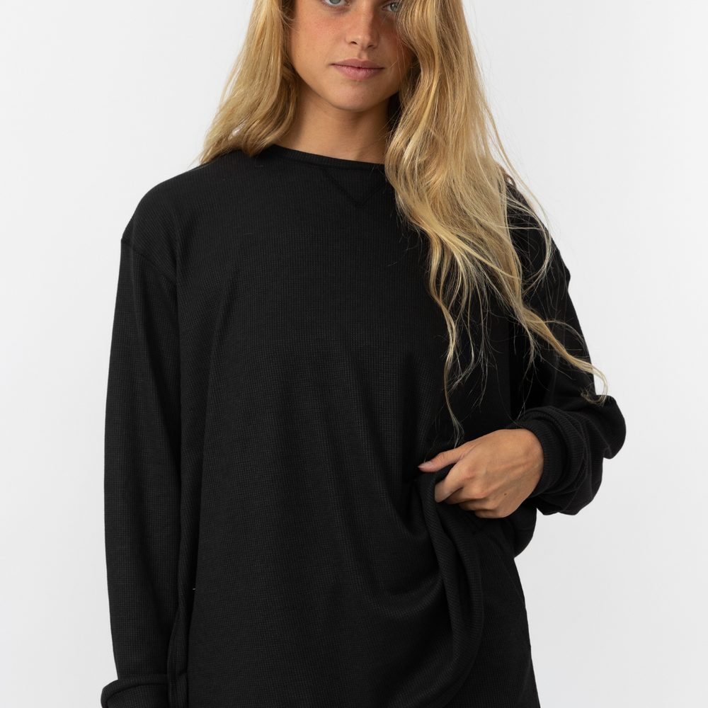 Black- Waffle Long Shirt