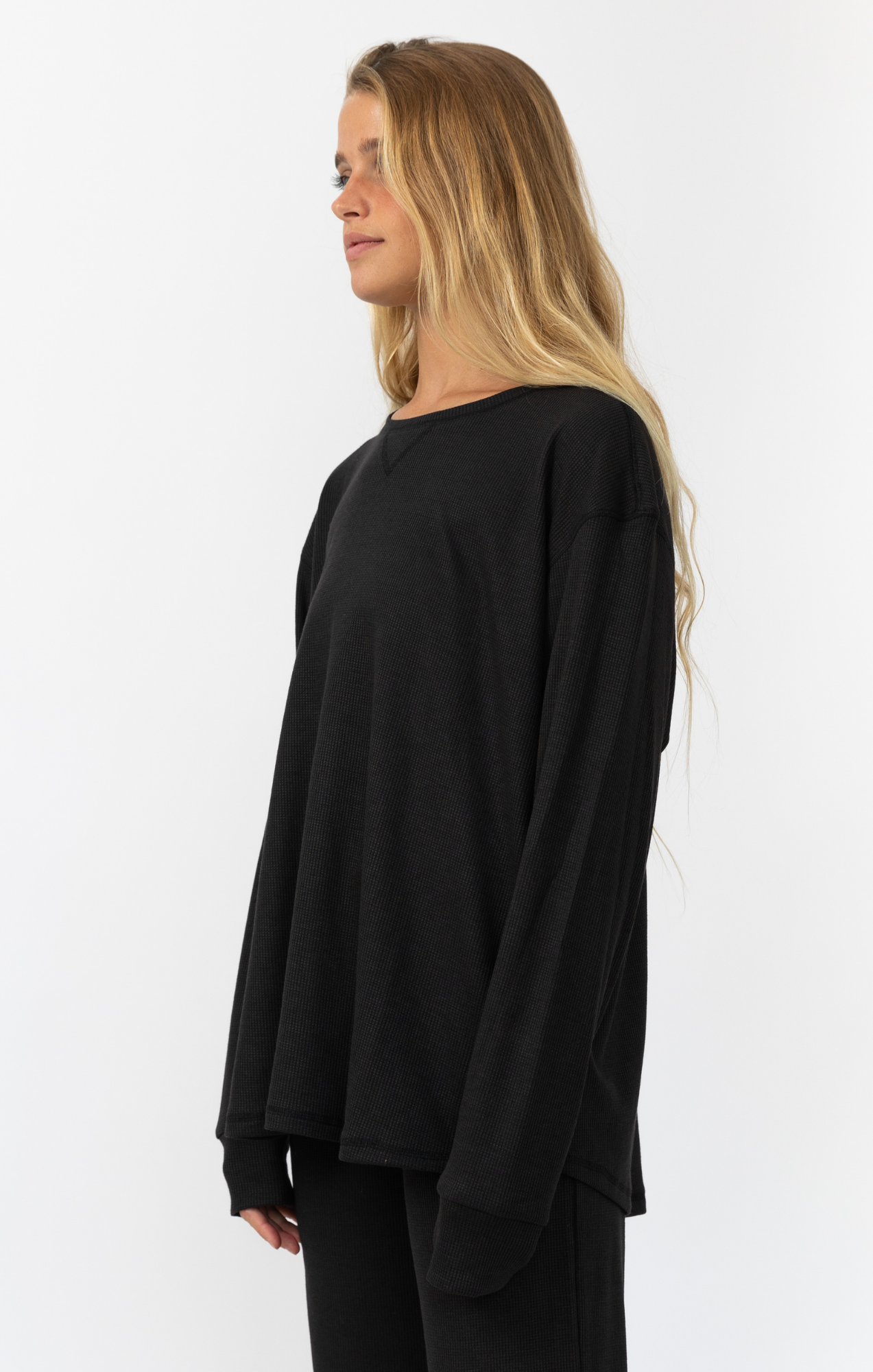 Black- Waffle Long Shirt