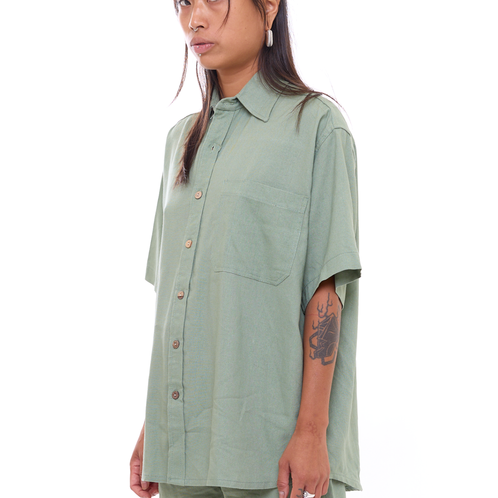 Green - Unisex Oversize Linen Shirt