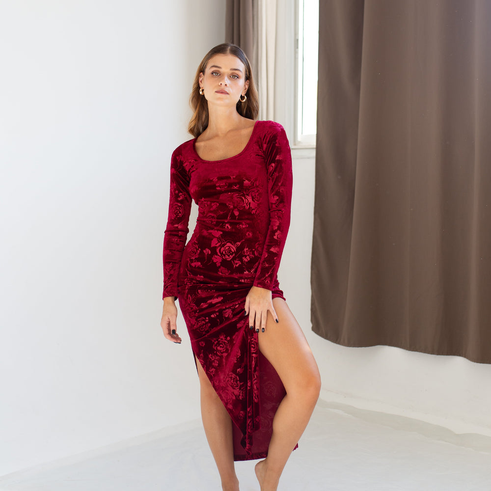 Velvet Maxi Rose Dress