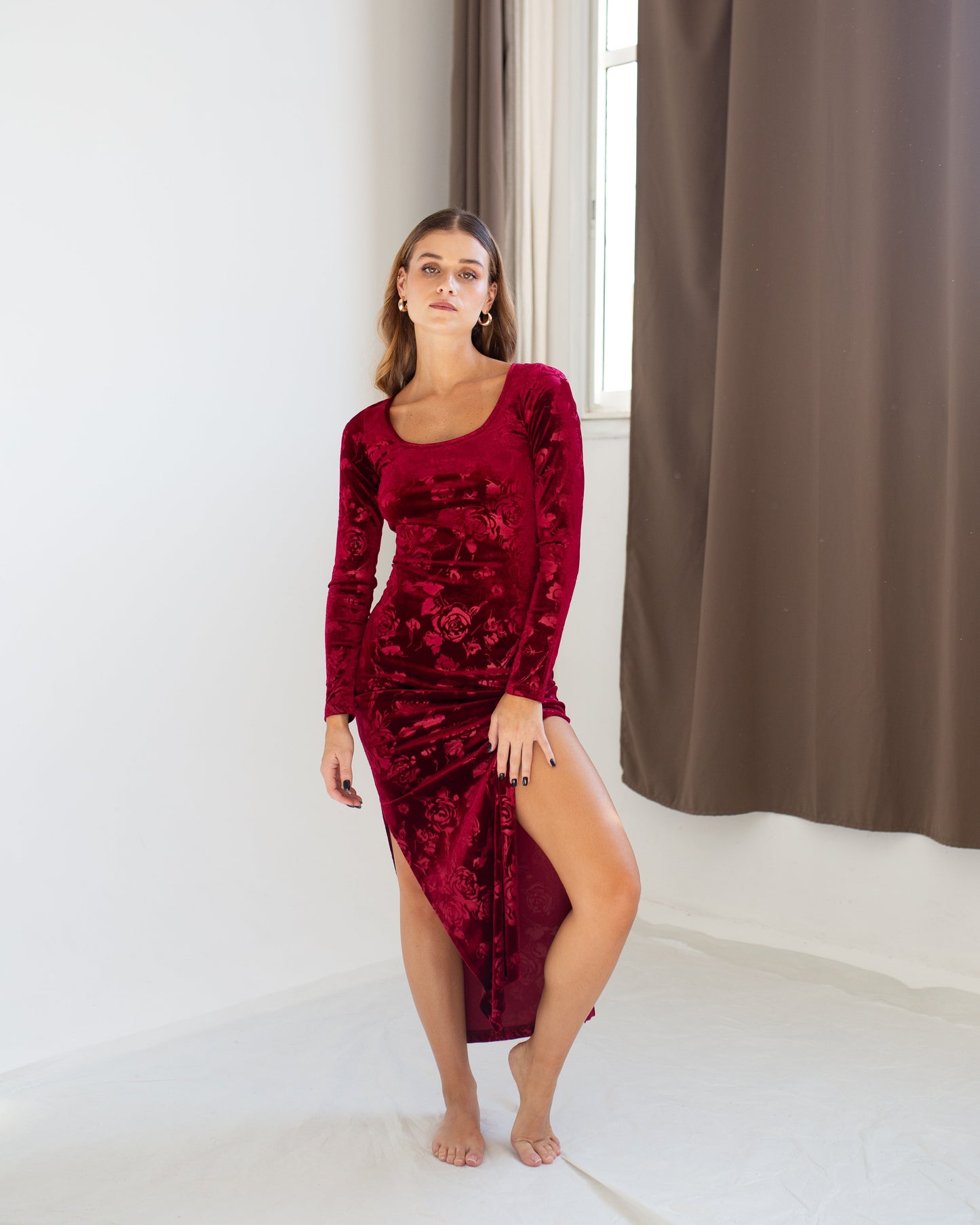 Velvet Maxi Rose Dress