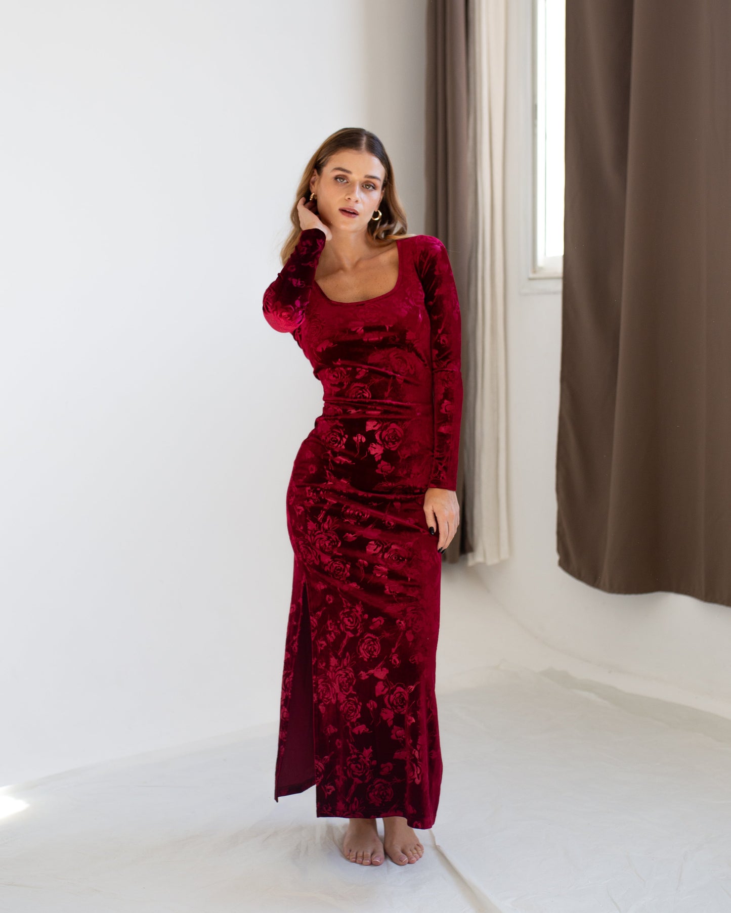 Velvet Maxi Rose Dress