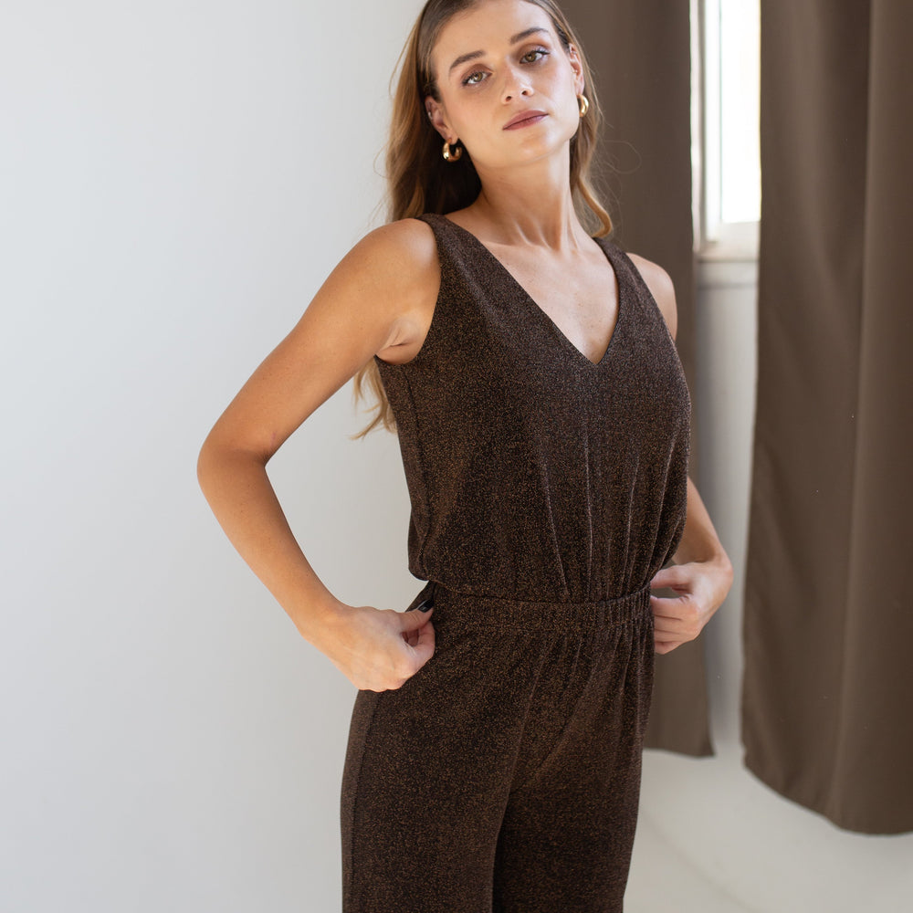 Sparkly Brown Maxi Jumpsuit