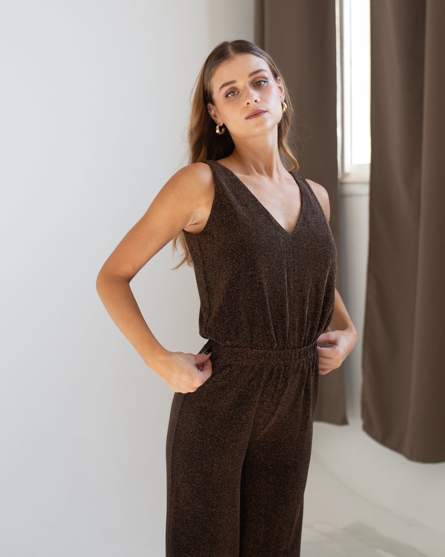 Sparkly Brown Maxi Jumpsuit