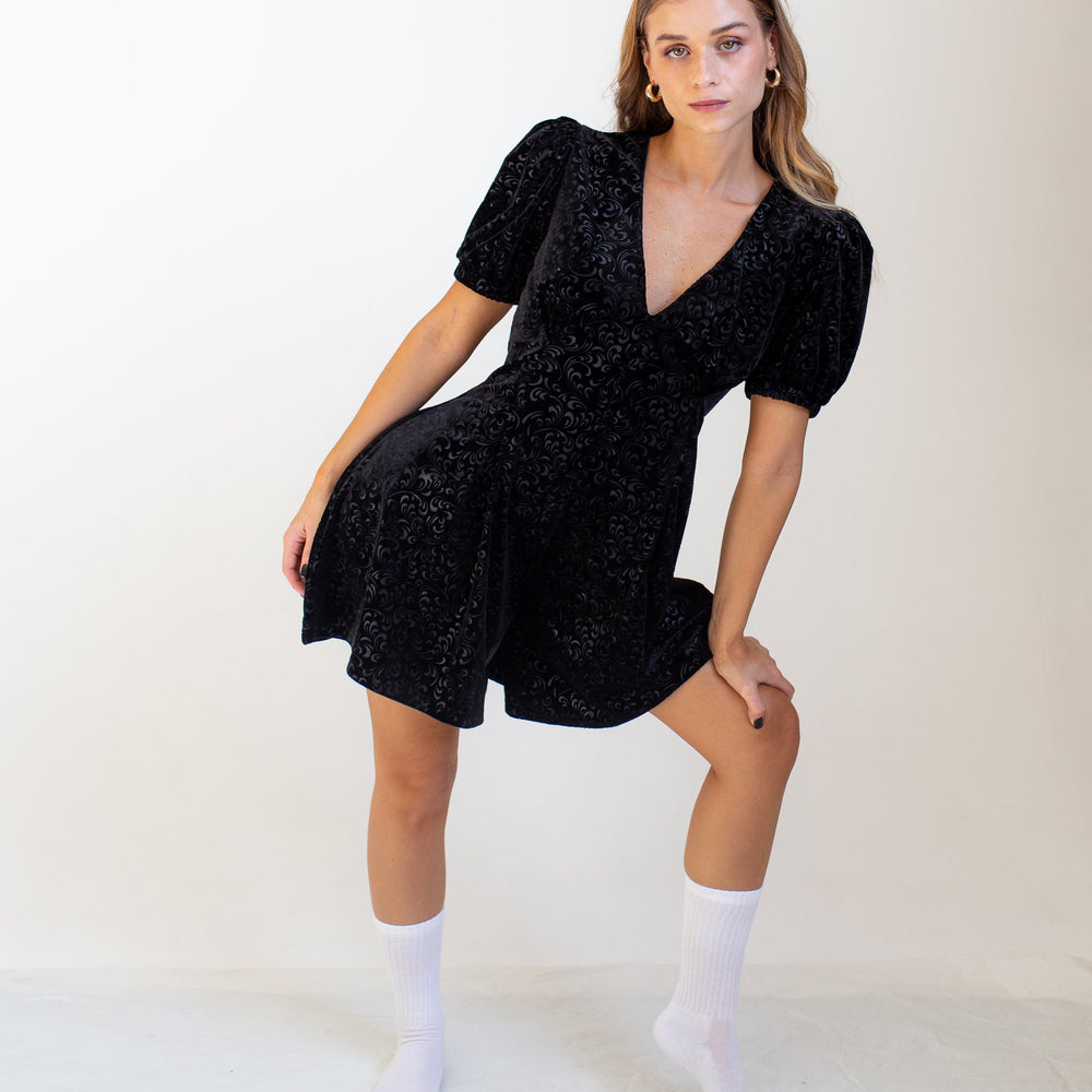 Velvet Romper With Puffed Sleeves