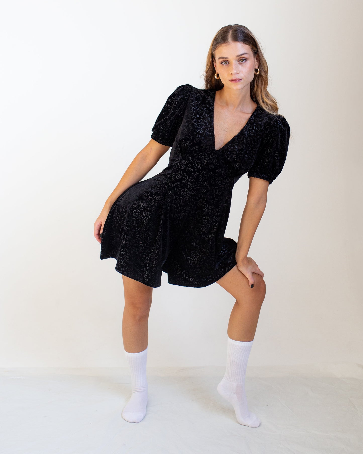 Velvet Romper With Puffed Sleeves