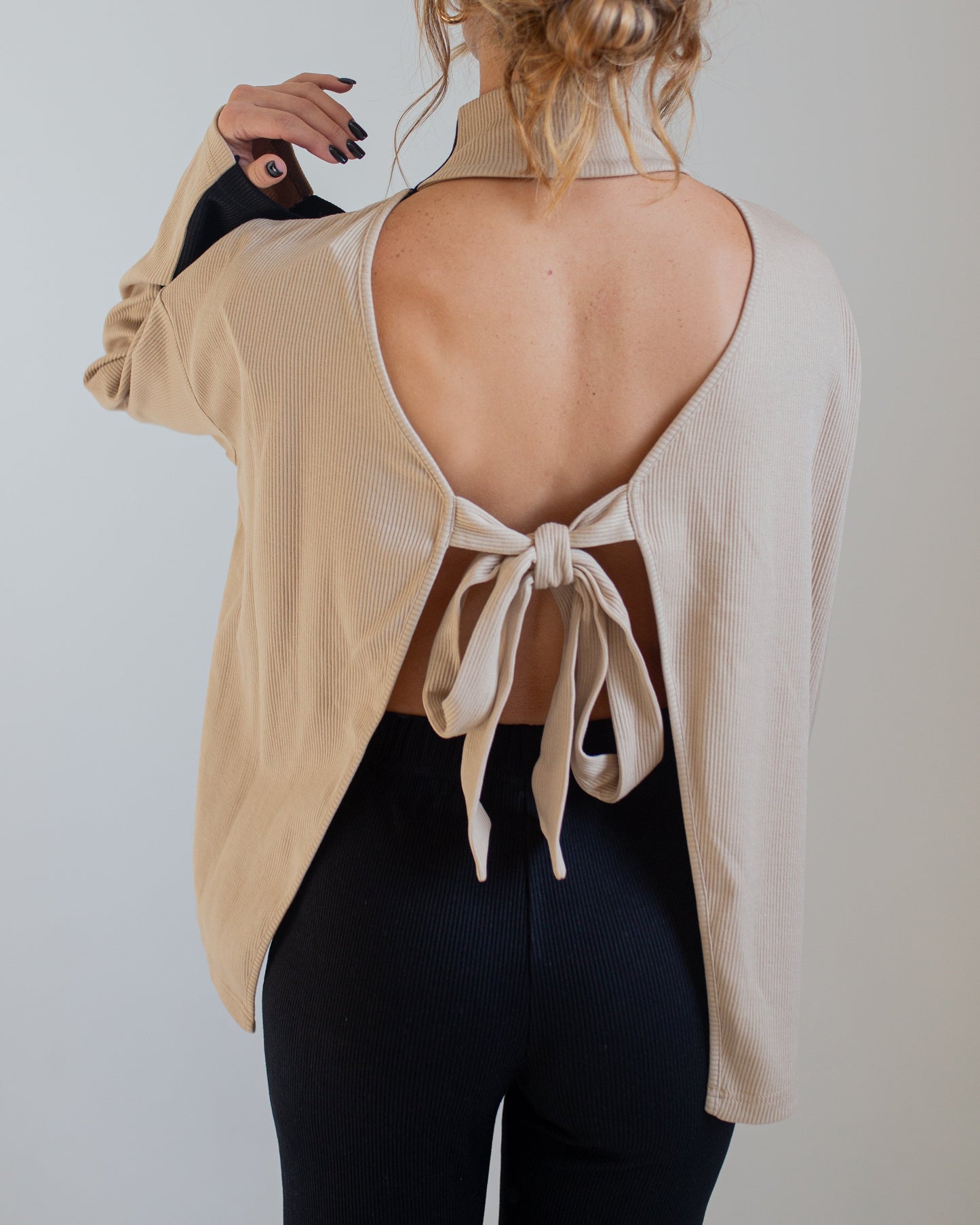 Knit Open Back Turtle Neck Sweater