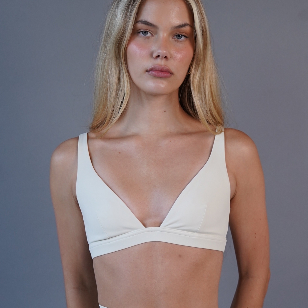 Cream V-neck bra